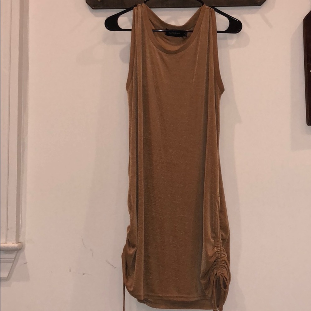 Mink Pink copper shimmer dress with ties